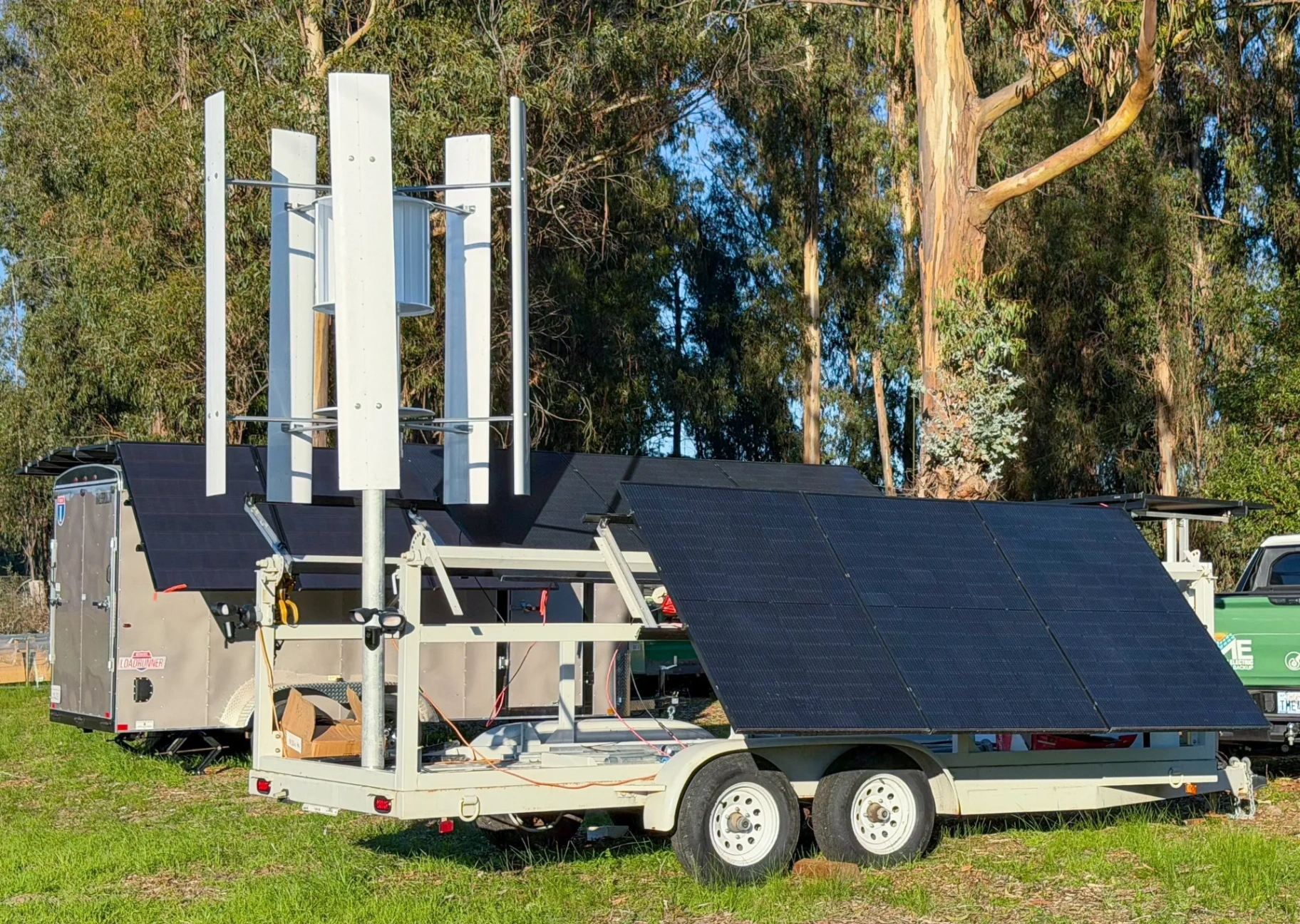 Solar + wind trailer with battery backup